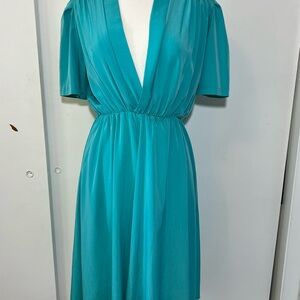 Vintage Bonnell deep v neck Teal Dress